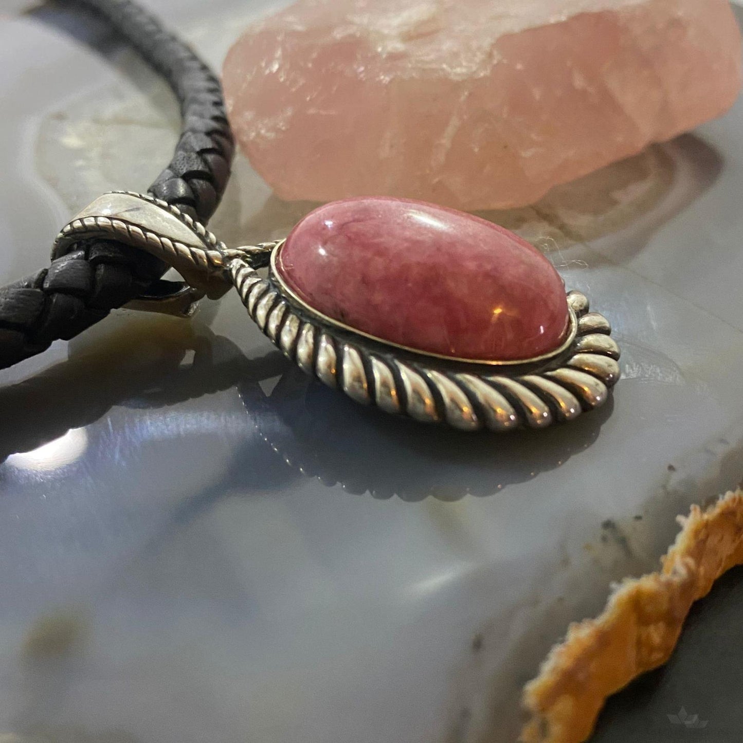 Carolyn Pollack Southwestern Style Sterling Silver Pink Rhodonite Rope Enhancer Pendant For Women