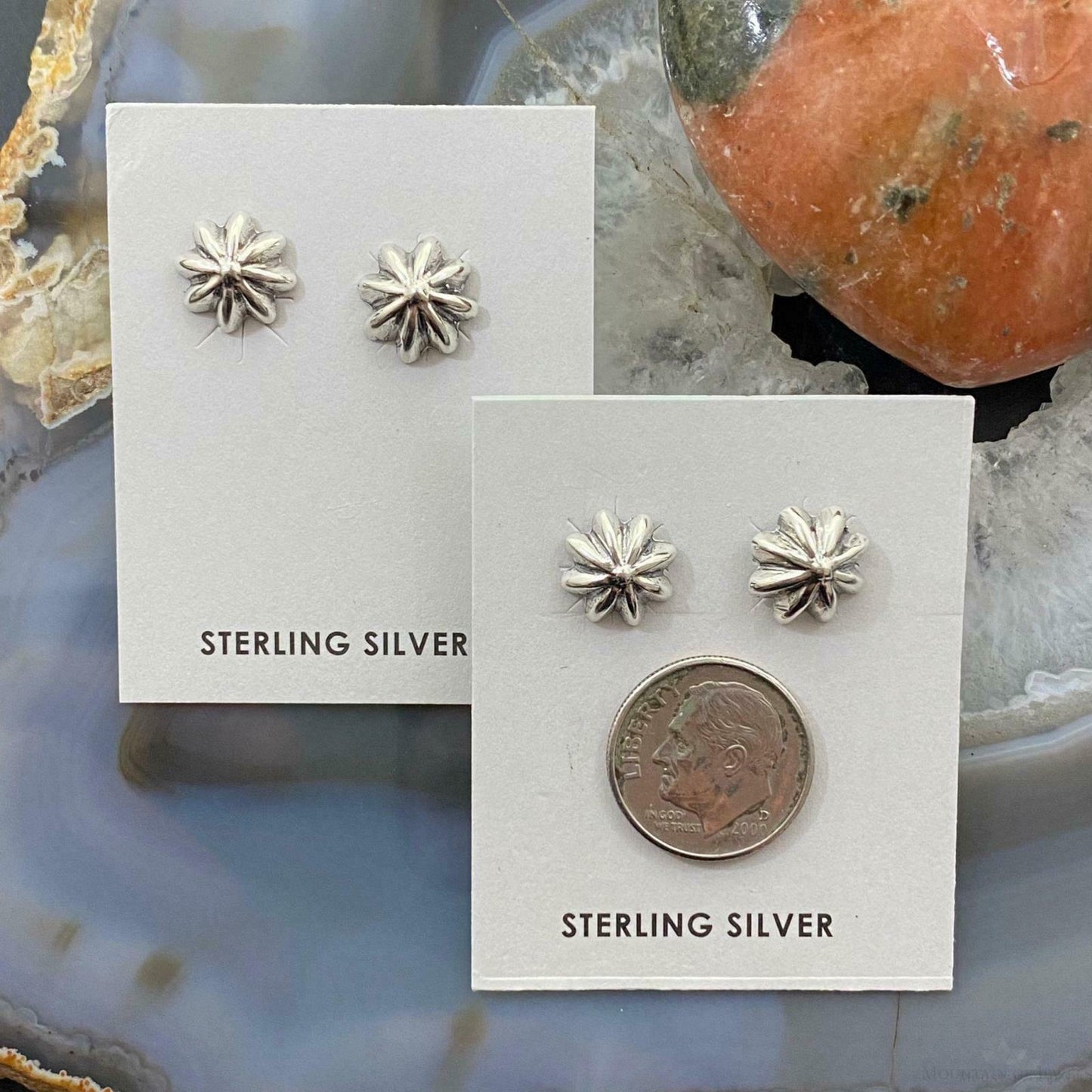 Sterling Silver Floral Stud Earrings For Women (1 Pair) - Mountain Of Jewels
