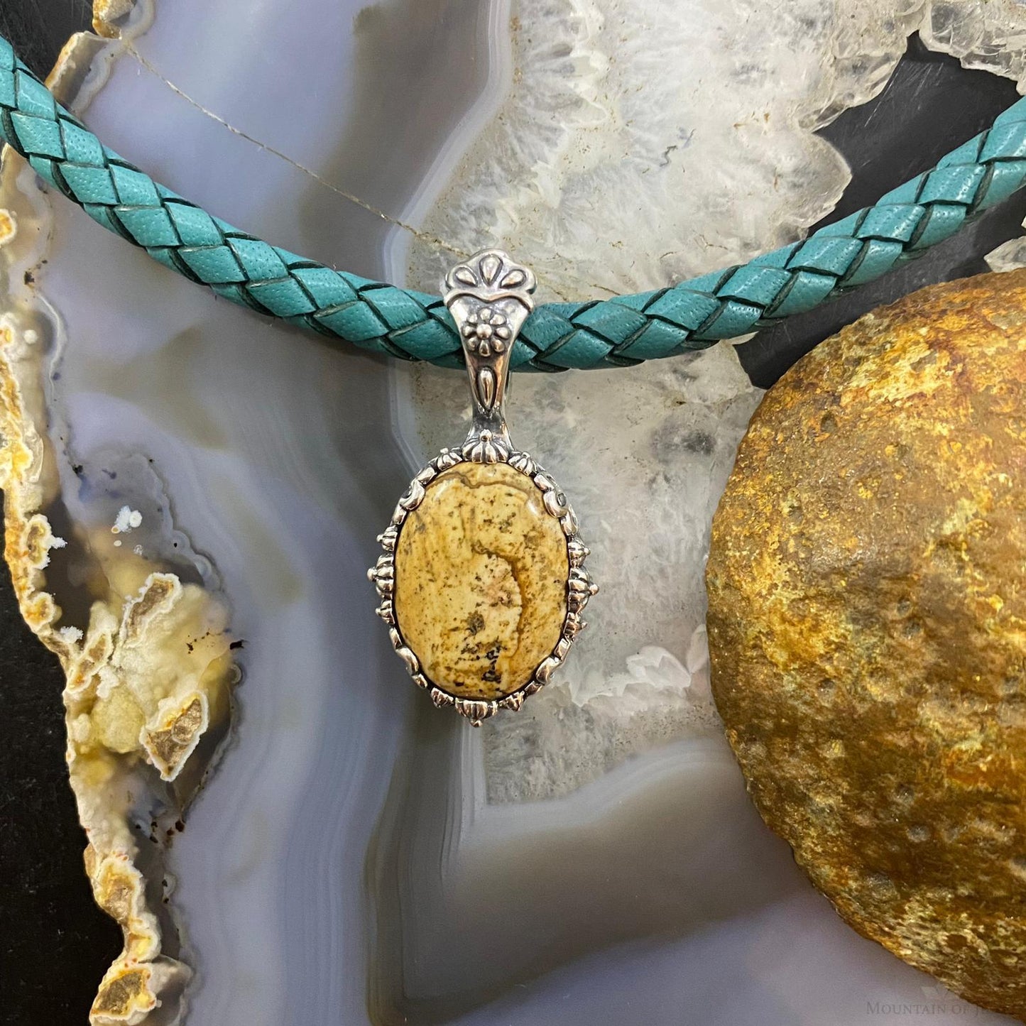 Carolyn Pollack Southwestern Style Sterling Silver Oval Picture Jasper Enhancer Pendant For Women