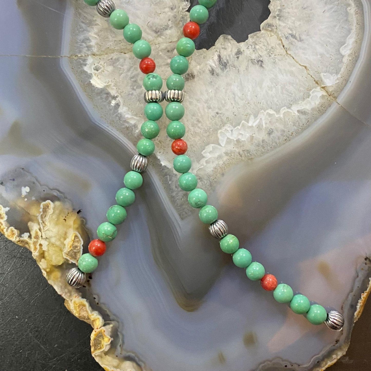 Carolyn Pollack Southwestern Style Green Turquoise & Red Jasper Lariat Necklace For Women
