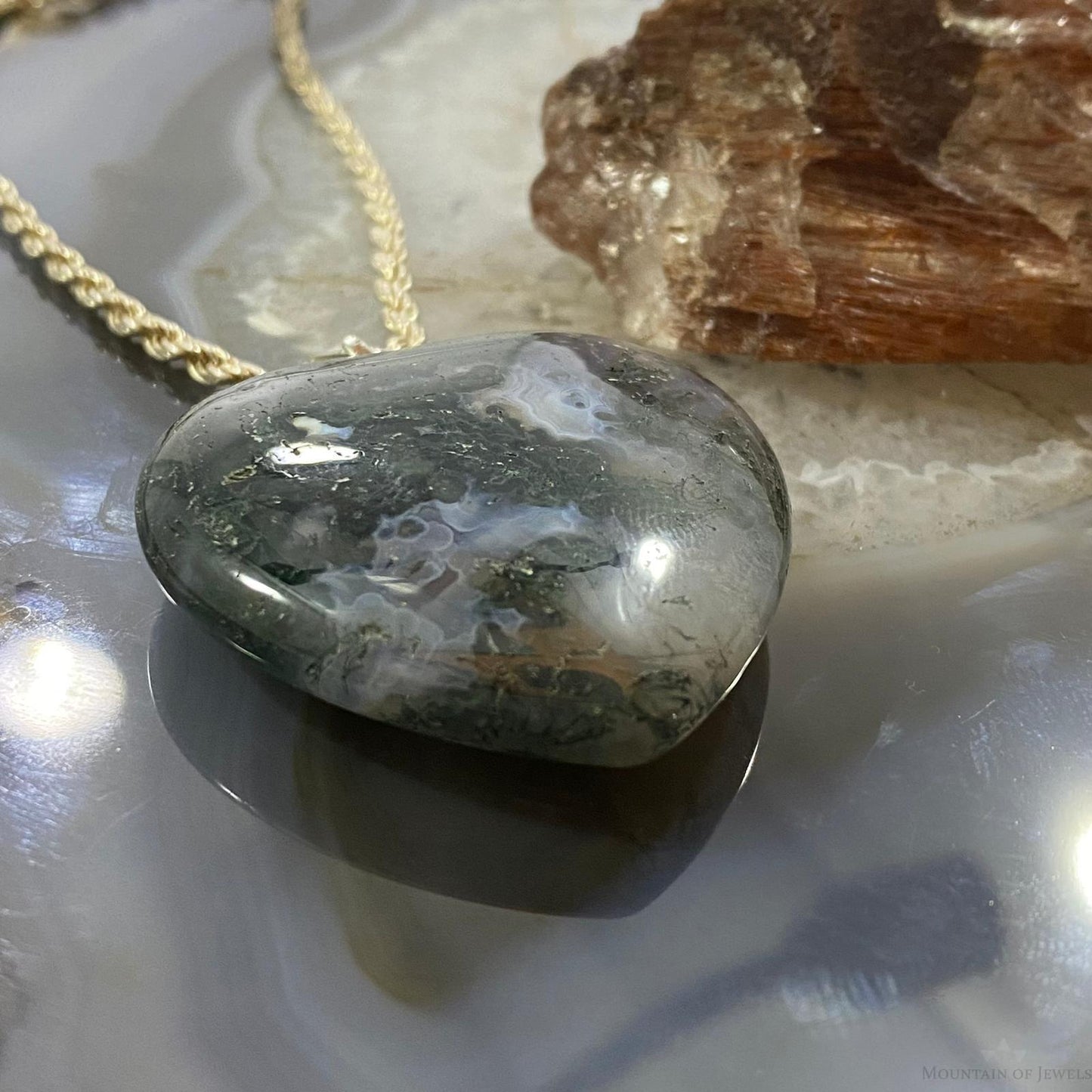 Heart Shape Slab Moss Agate Fashion Pendant For Women