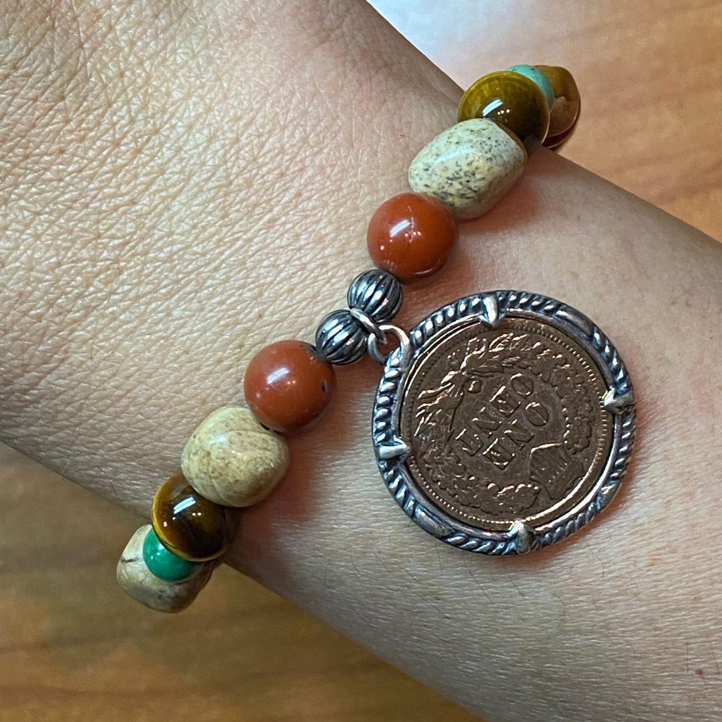 Carolyn Pollack Sterling Silver Multi Gemstone Earth Tones Stretch Bracelet For Women