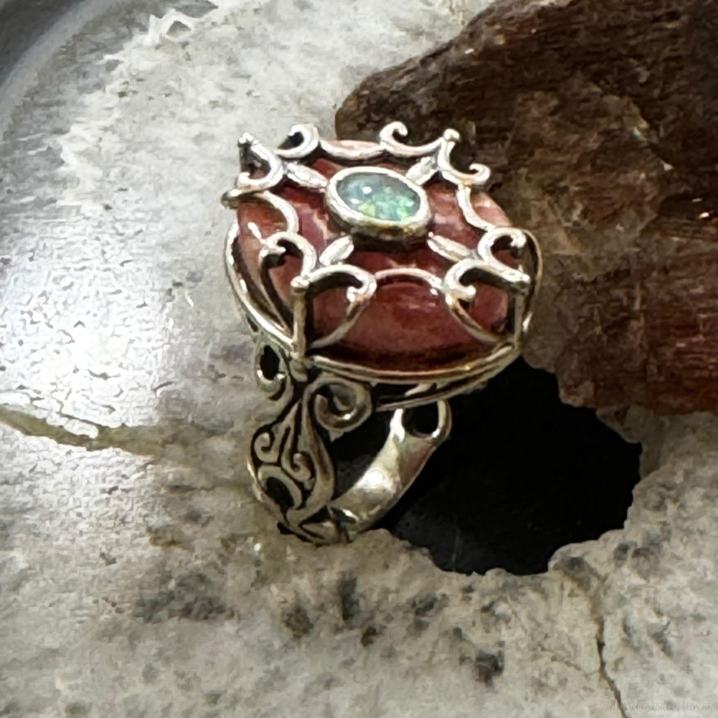Carolyn Pollack Sterling Silver Rhodochrosite & Opal Ring Size 8.5 For Women