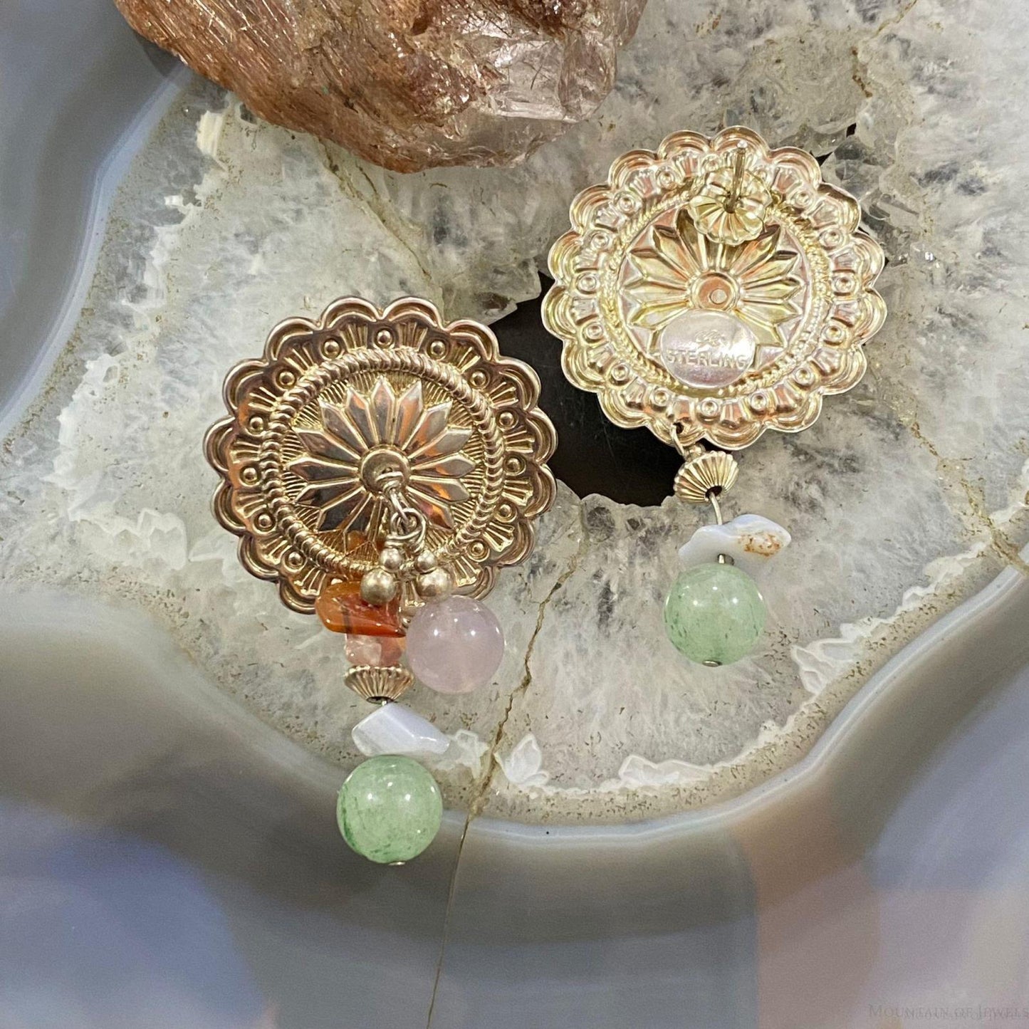 Carolyn Pollack Sterling Silver Concho w/Multi Gemstone Beads Stud Earrings For Women