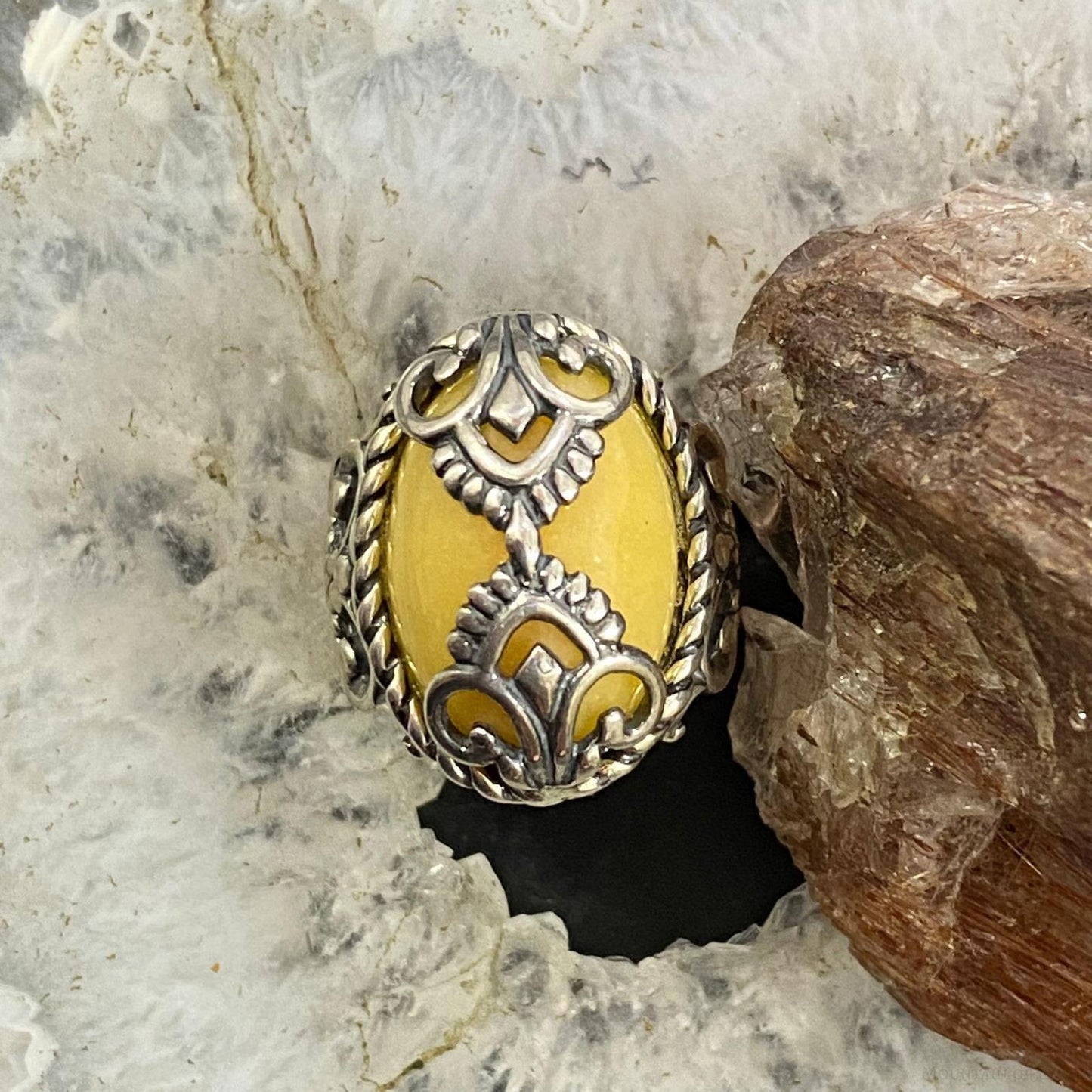 Carolyn Pollack Sterling Silver Oval Yellow Jasper Ring Size 5.5 For Women