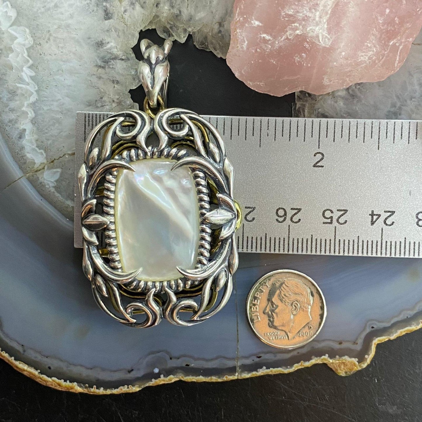 Carolyn Pollack Southwestern Style Sterling Silver & Brass Mother of Pearl Locket For Women