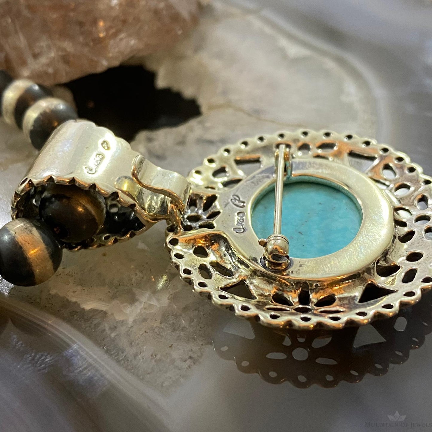 Carolyn Pollack Southwestern Style Sterling Silver Oval Turquoise Pendant/Brooch For Women