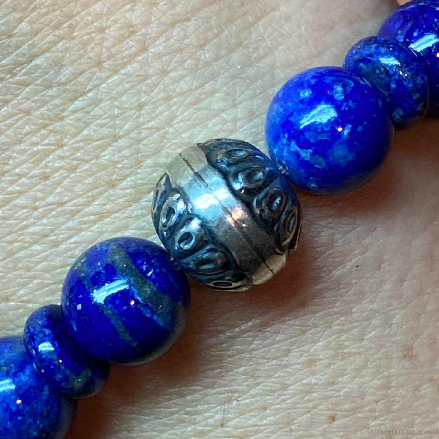 Carolyn Pollack Sterling Silver Lapis Lazuli Bead Stretch Bracelet For Women