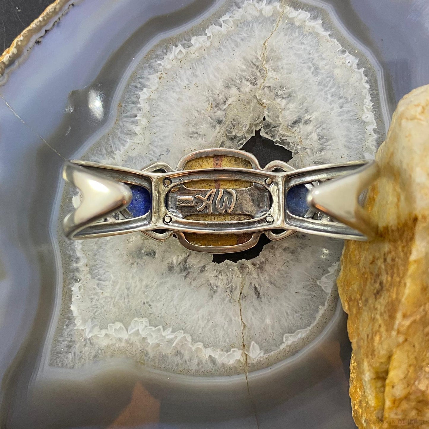 Carolyn Pollack Southwestern Style Sterling Silver Picture Jasper and Denim Lapis Bracelet For Women