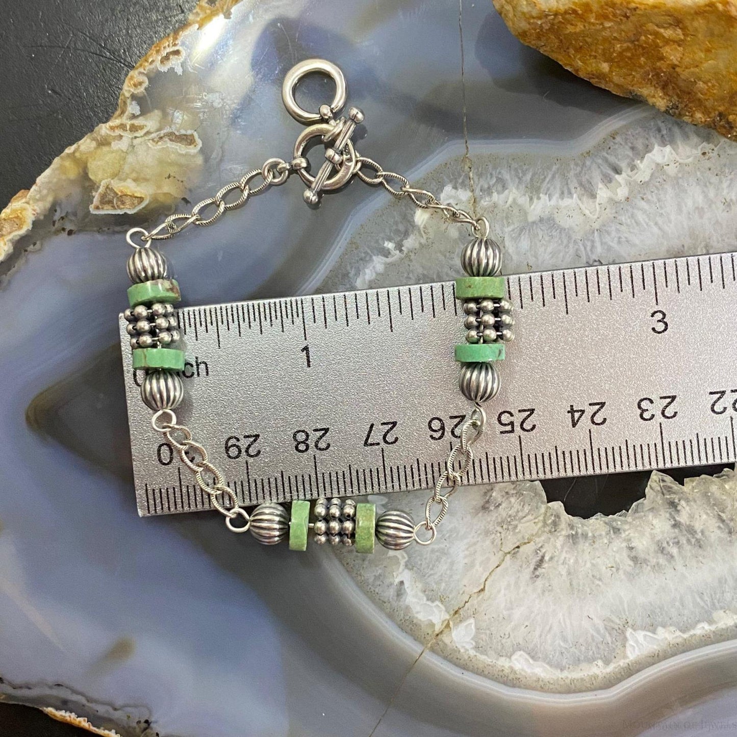 Carolyn Pollack Sterling Silver Green Turquoise Disc Bead Decorated Link Bracelet For Women