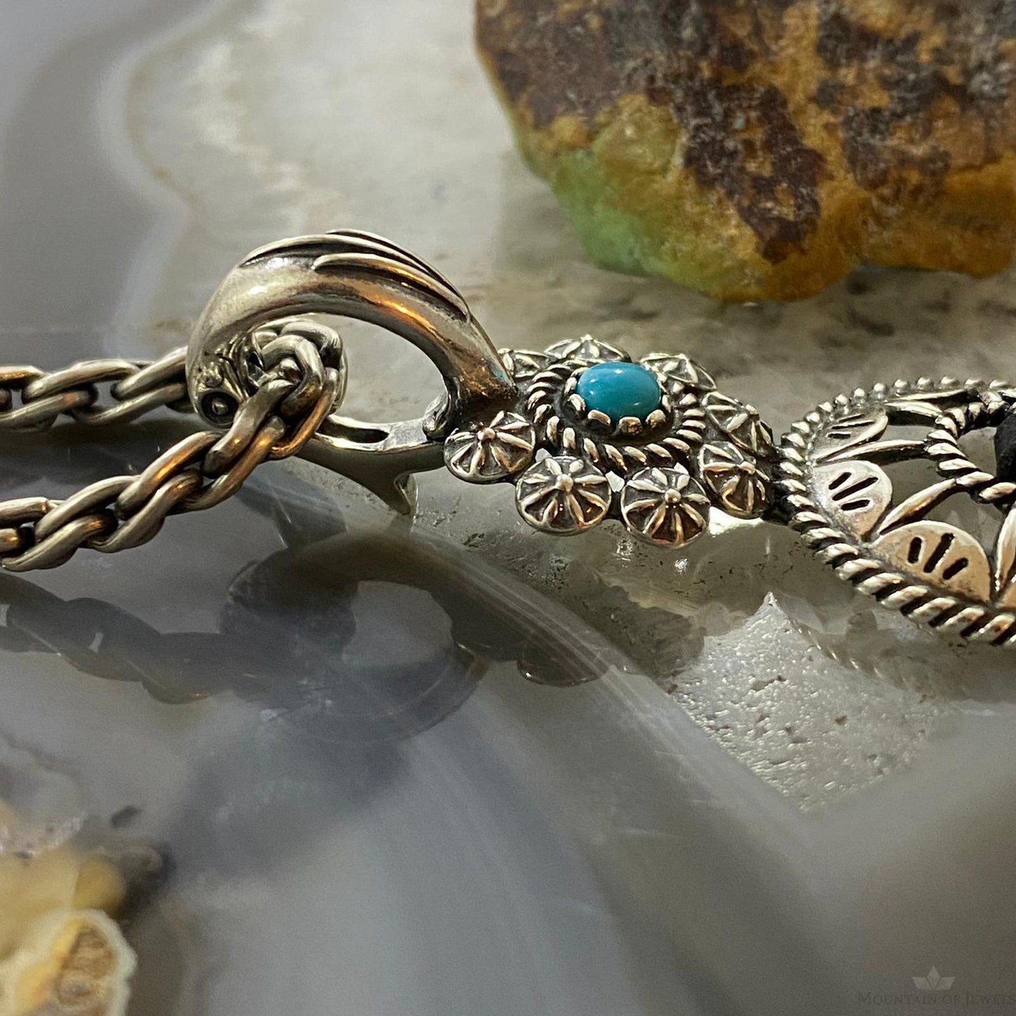 Carolyn Pollack Southwestern Style Sterling Silver Turquoise Flower Shield Pendant For Women