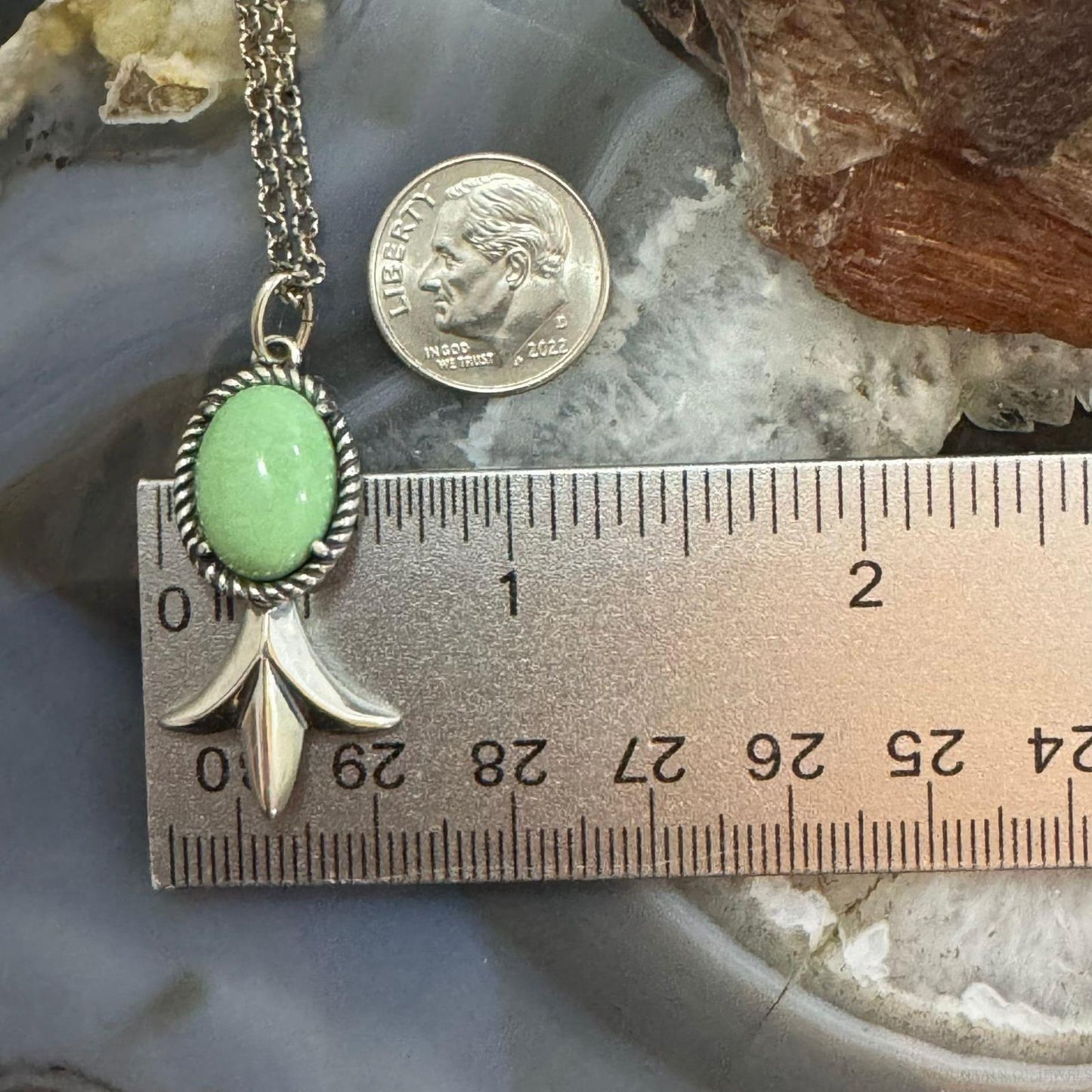 Carolyn Pollack Sterling Silver Oval Green Turquoise Squash Pendant & Necklace For Women