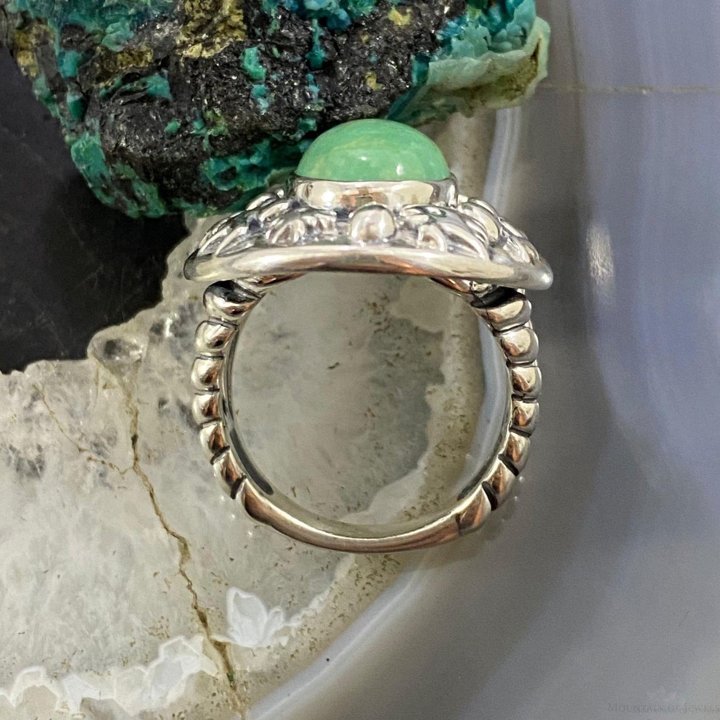 Carolyn Pollack Southwestern Style Sterling Silver Oval Turquoise Petroglyphs Decorated Ring Size 8 For Women