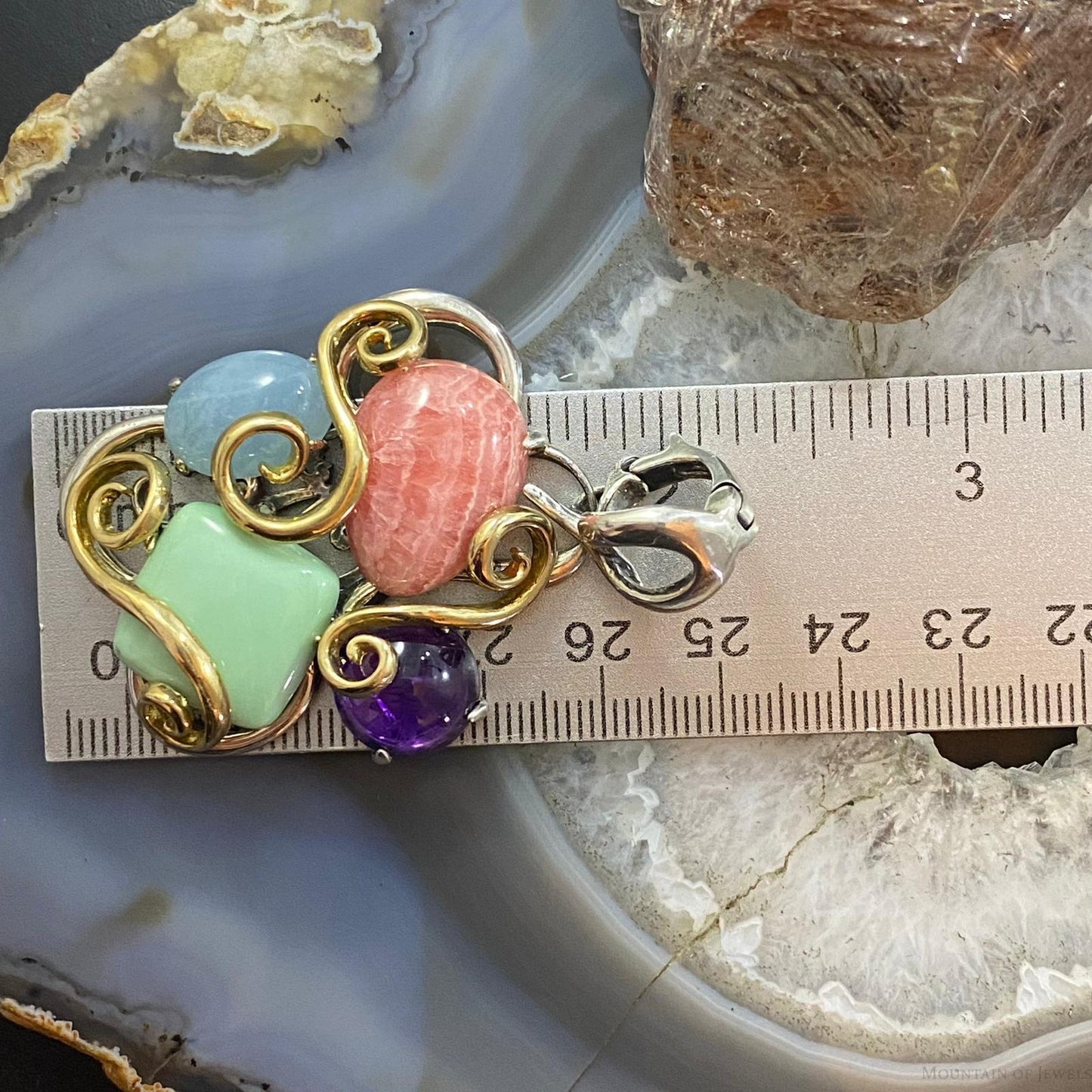 Carolyn Pollack Southwestern Style Sterling Silver & Brass Multistone Decorated Pendant For Women