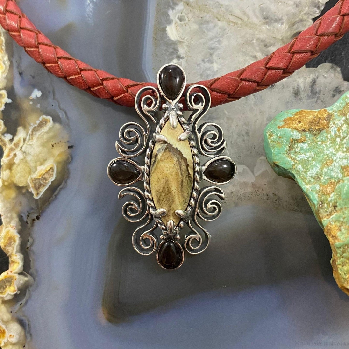 Carolyn Pollack Southwestern Style Sterling Silver Picture Jasper & Smoky Quartz Pendant For Women