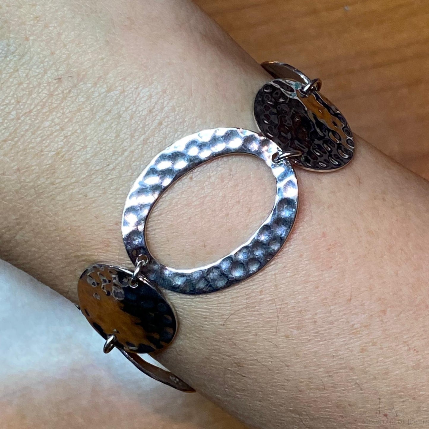 Sterling Silver Lobster Clasp Fashion 6-8" Hammered Link Bracelet For Women