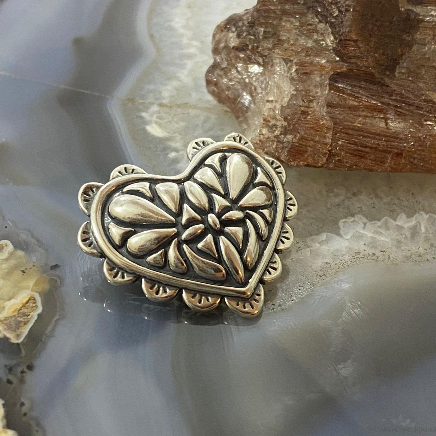Carolyn Pollack Southwestern Style Sterling Silver Decorated Heart Brooch For Women