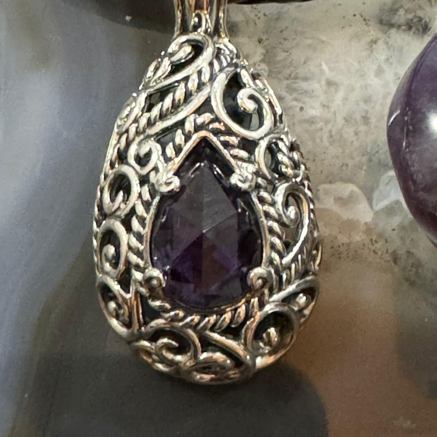 Carolyn Pollack Sterling Silver Teardrop Faceted Amethyst Filigree Enhancer Pendant For Women