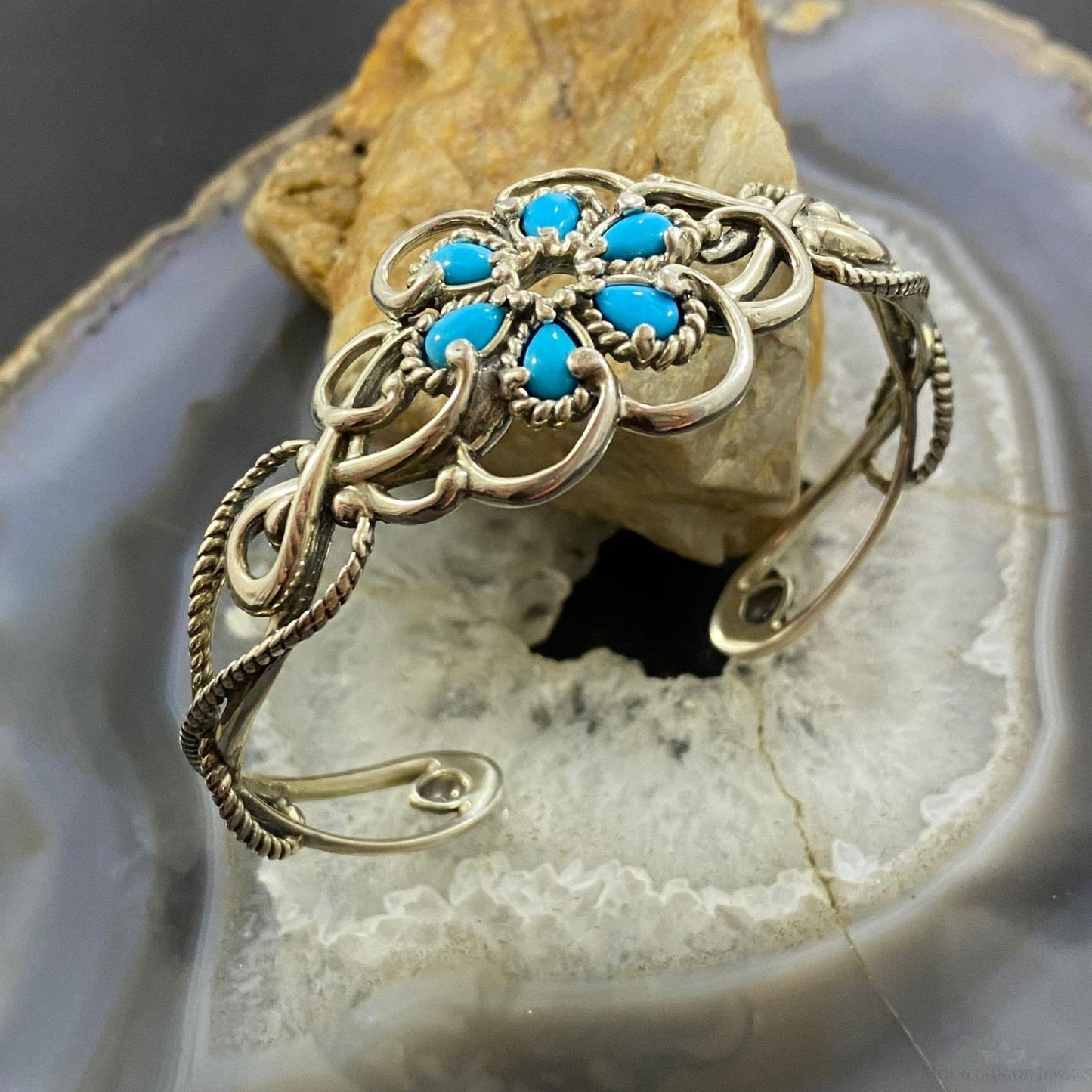 Carolyn Pollack Vintage Southwestern Style Sterling Silver Turquoise Floral Bracelet For Women