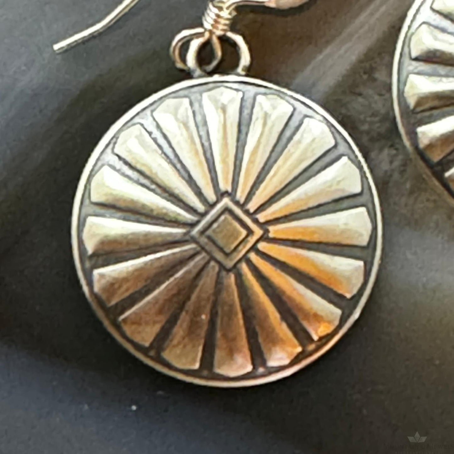 Native American Sterling Silver Sunburst Round Concho Stamped Dangle Earrings For Women
