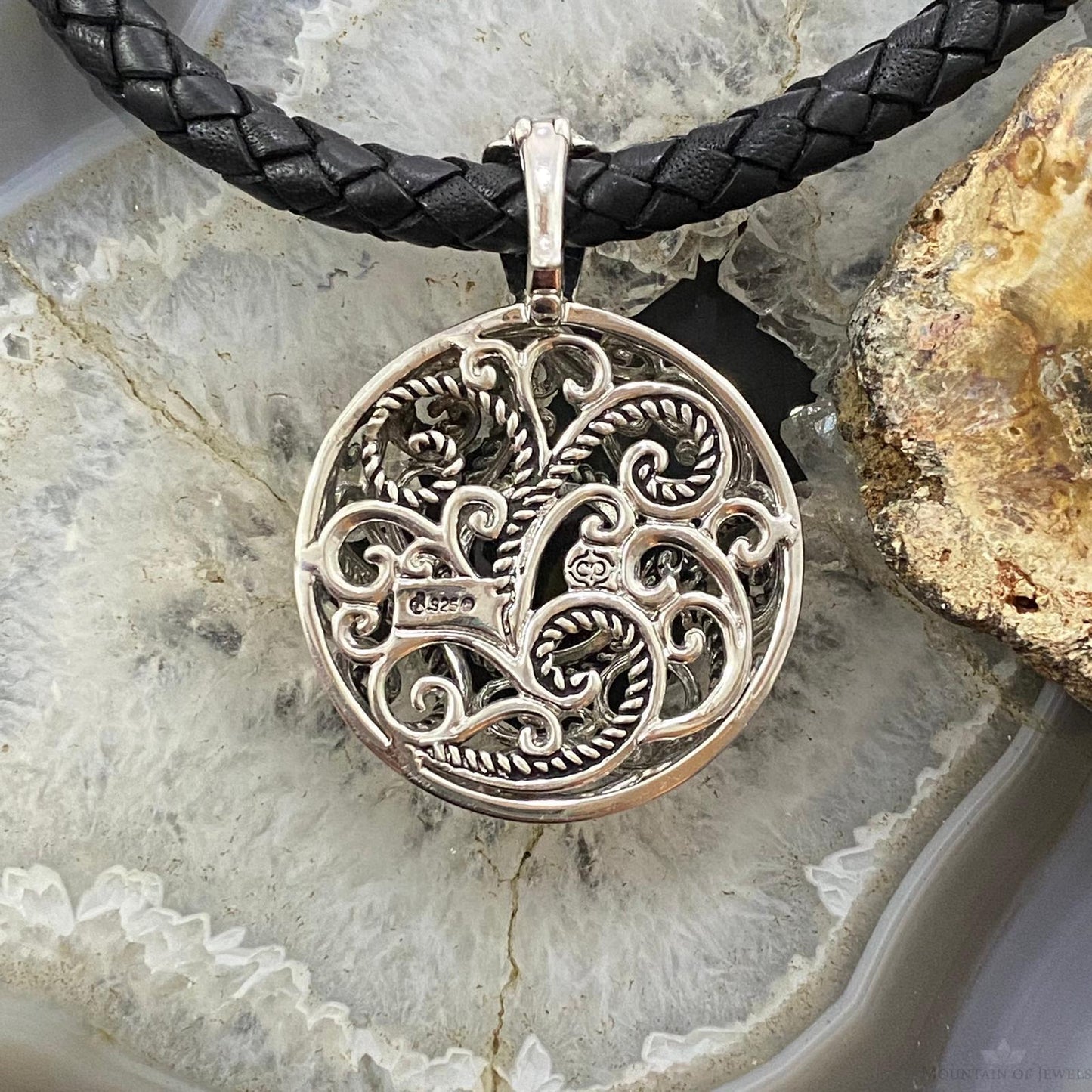 Carolyn Pollack Southwestern Style Sterling Silver Round Smoky Quartz Enhancer Pendant For Women