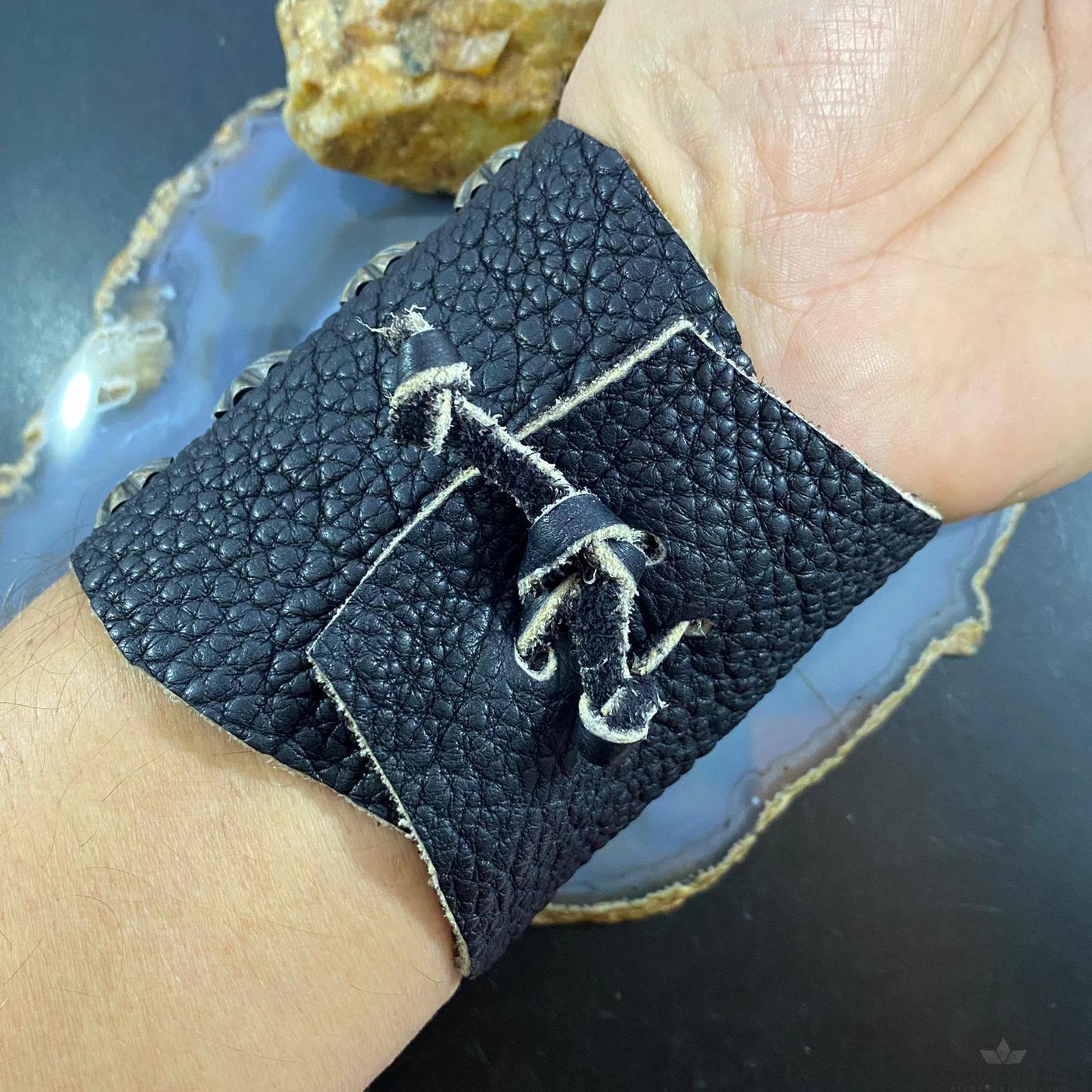 Vintage Native American Silver Stamped Ketoh Bow Guard Bracelet For Men