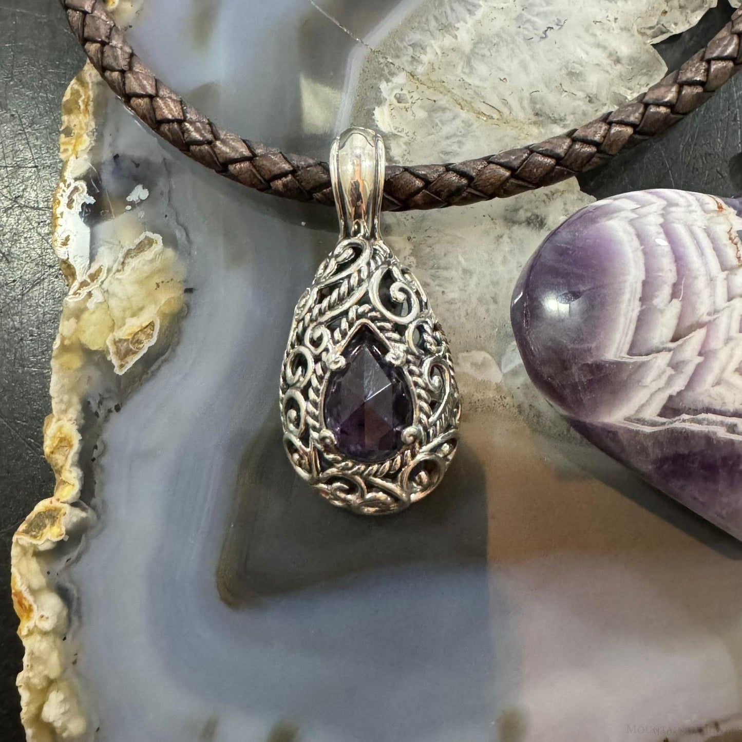 Carolyn Pollack Sterling Silver Teardrop Faceted Amethyst Filigree Enhancer Pendant For Women