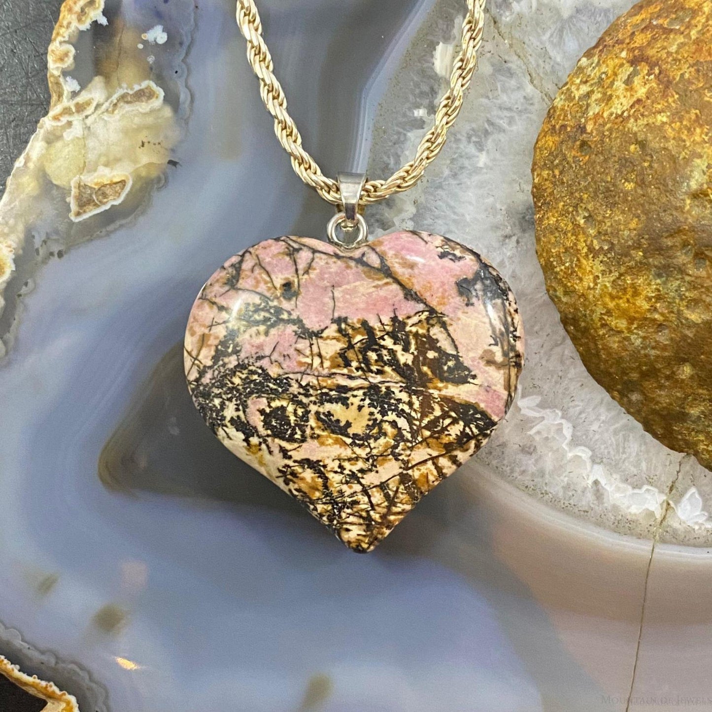 Heart Shape Slab Rhodonite Fashion Pendant For Women