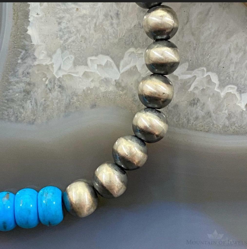 Navajo Pearl and Turquoise 6mm Beads Sterling Silver 8" Bangle For Women