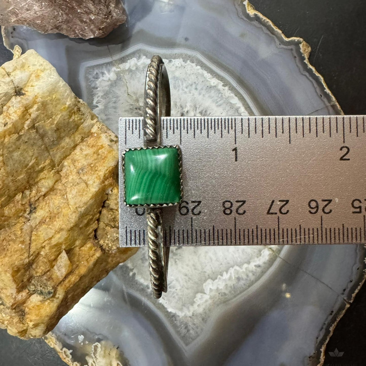 Vintage Native American Silver Square Malachite Decorated Bracelet For Women