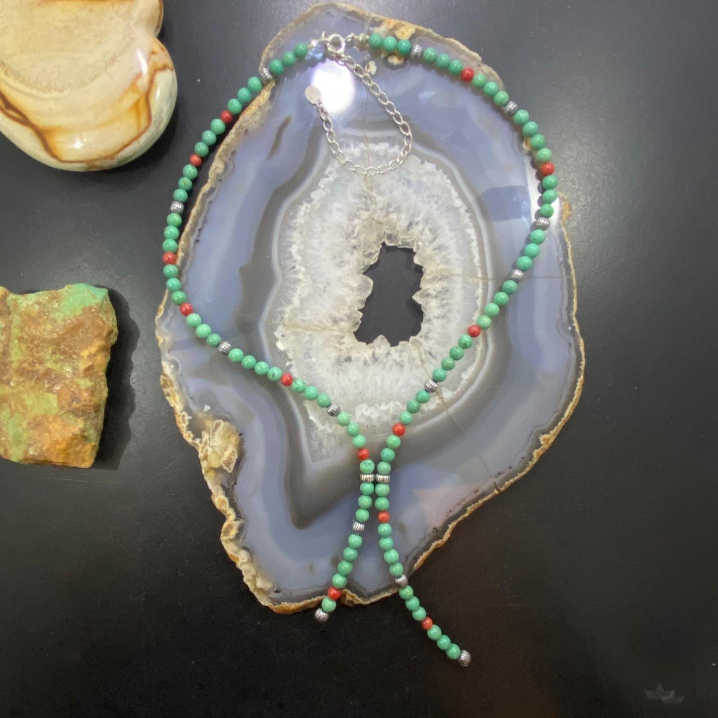 Carolyn Pollack Southwestern Style Green Turquoise & Red Jasper Lariat Necklace For Women