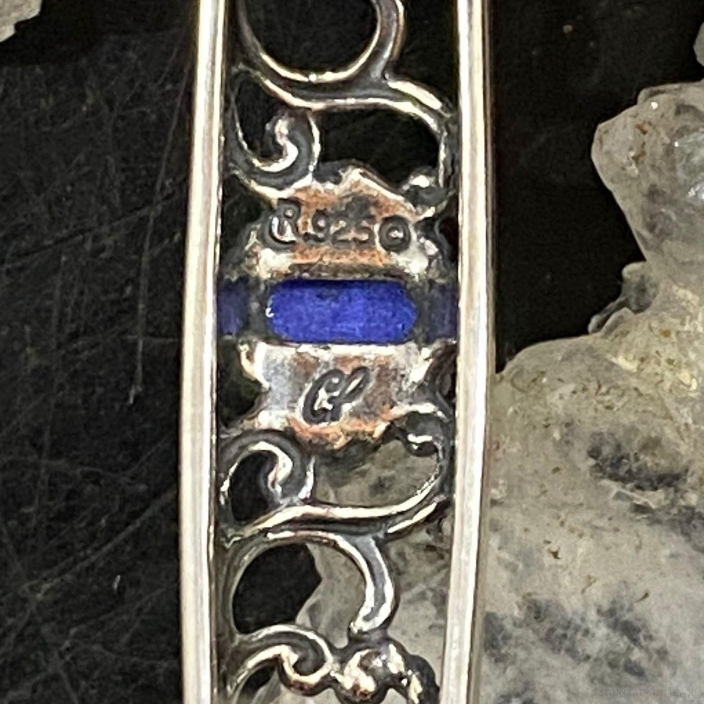 Carolyn Pollack Sterling Silver Denim Lapis Thin Decorated Bracelet For Women