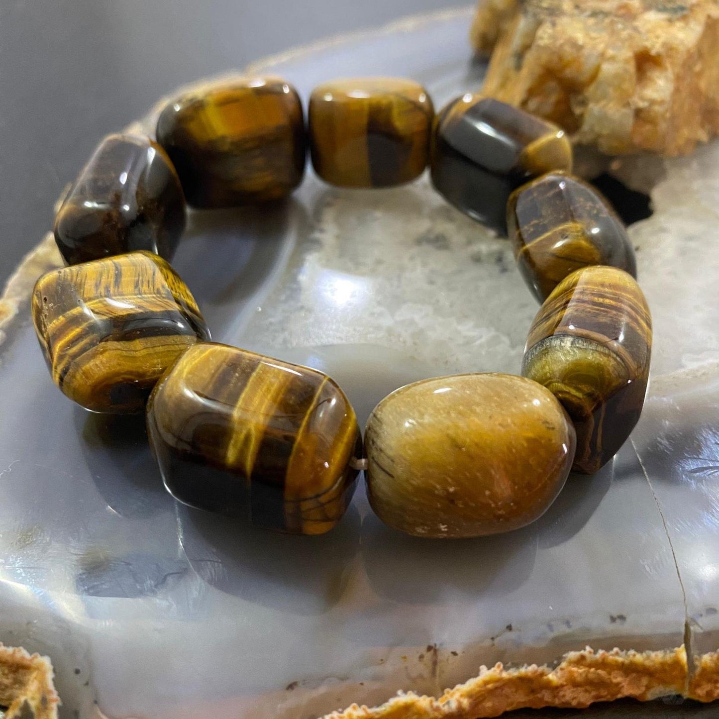 Carolyn Pollack Vintage 9 Chunky Tiger's Eye Beads Stretch Bracelet For Women