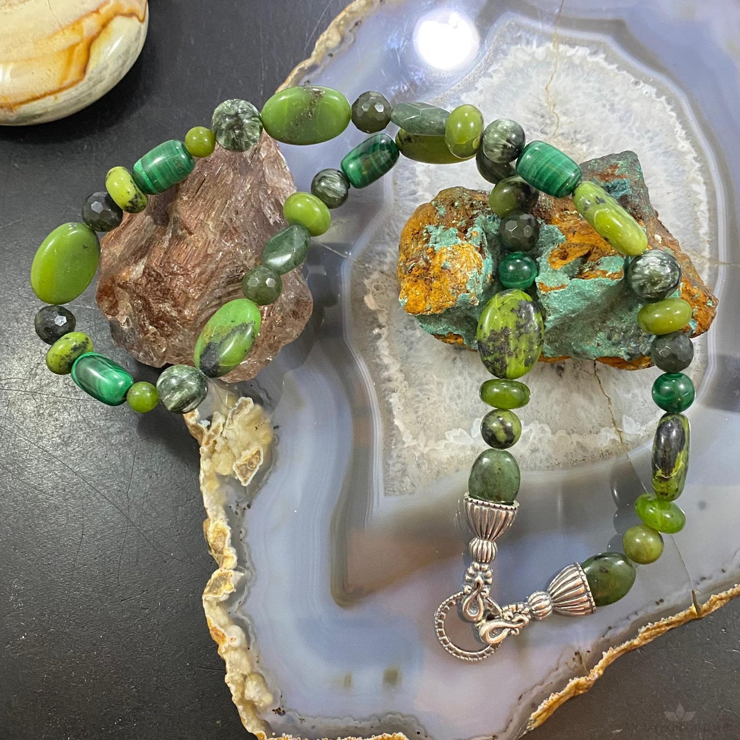 Carolyn Pollack Sterling Silver Serpentine & Malachite Necklace For Women