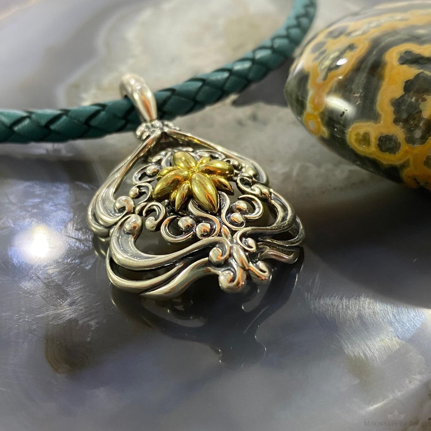 Carolyn Pollack Southwestern Style Sterling Silver & Brass Decorated Pendant For Women