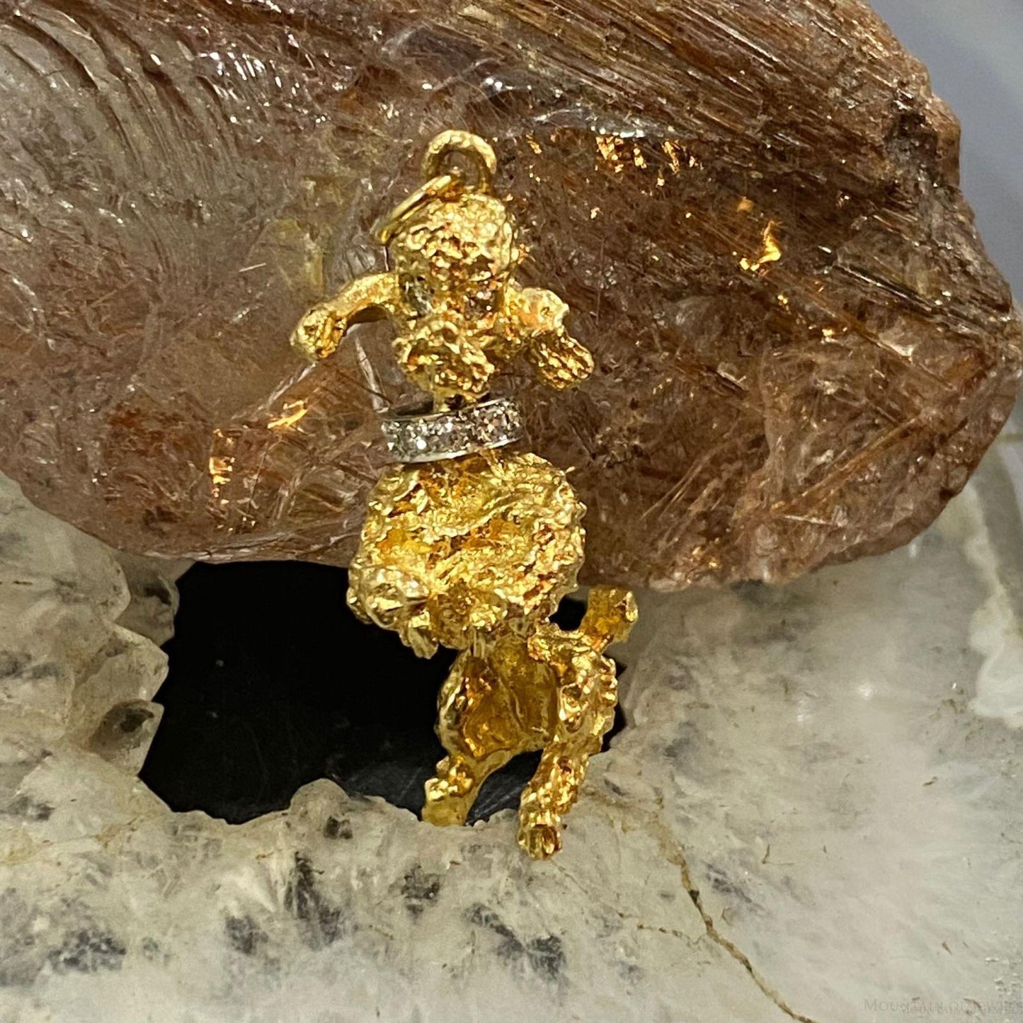 14K Yellow Gold Poodle with Diamonds Pendant