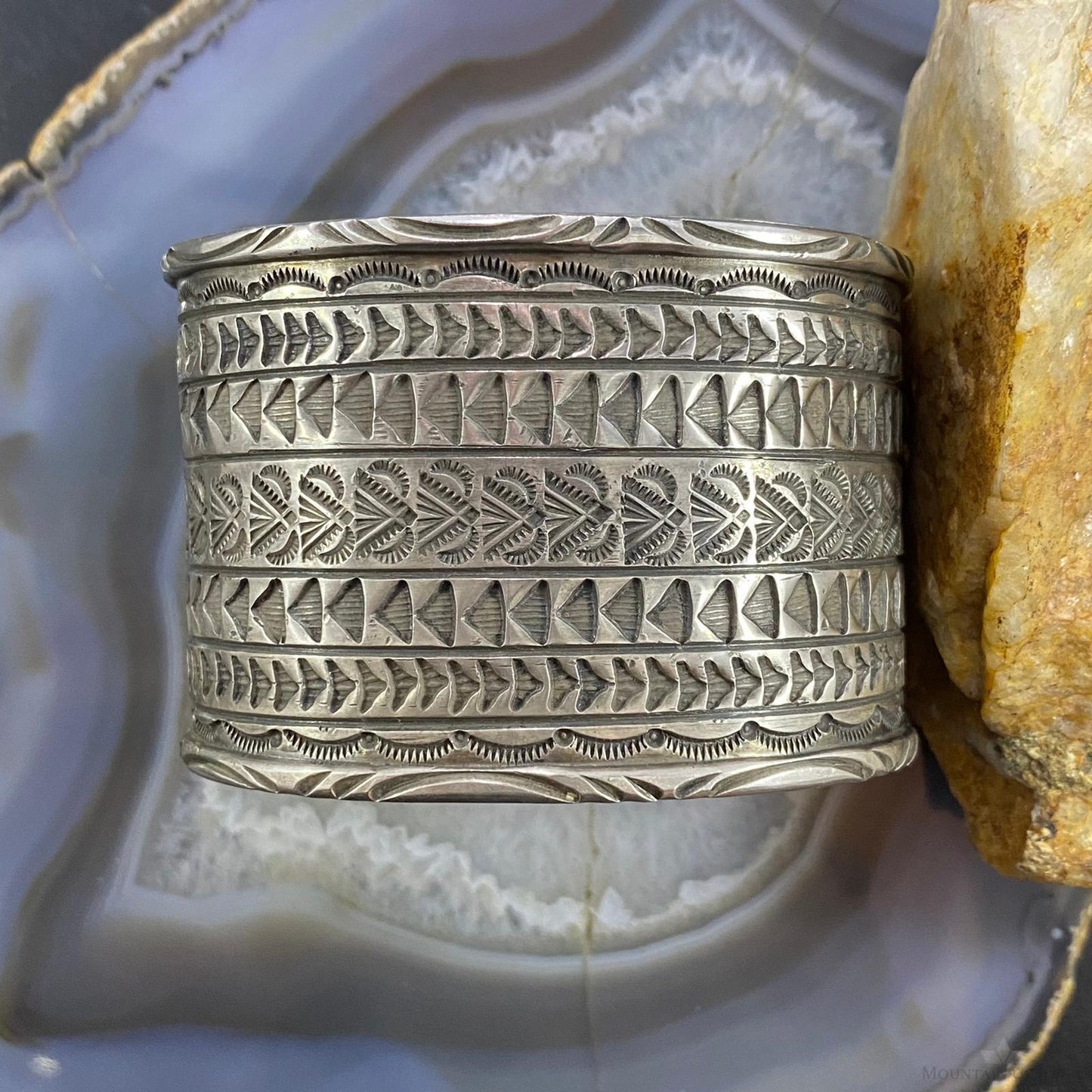 Tawney Cruz-Willie Native American Sterling Wide Stamped Bracelet For Women