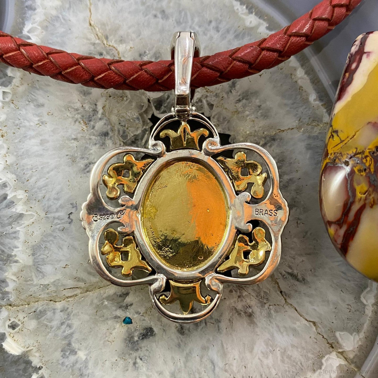 Carolyn Pollack Southwestern Style Sterling Silver & Brass Labradorite Decorated Pendant For Women