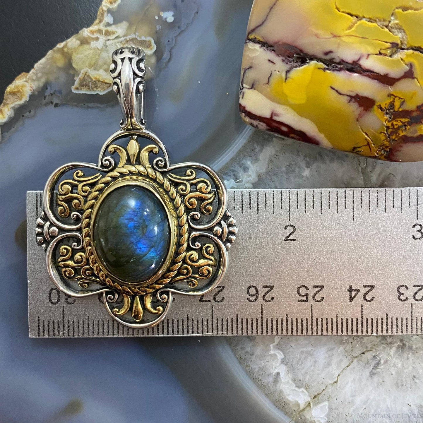 Carolyn Pollack Southwestern Style Sterling Silver & Brass Labradorite Decorated Pendant For Women