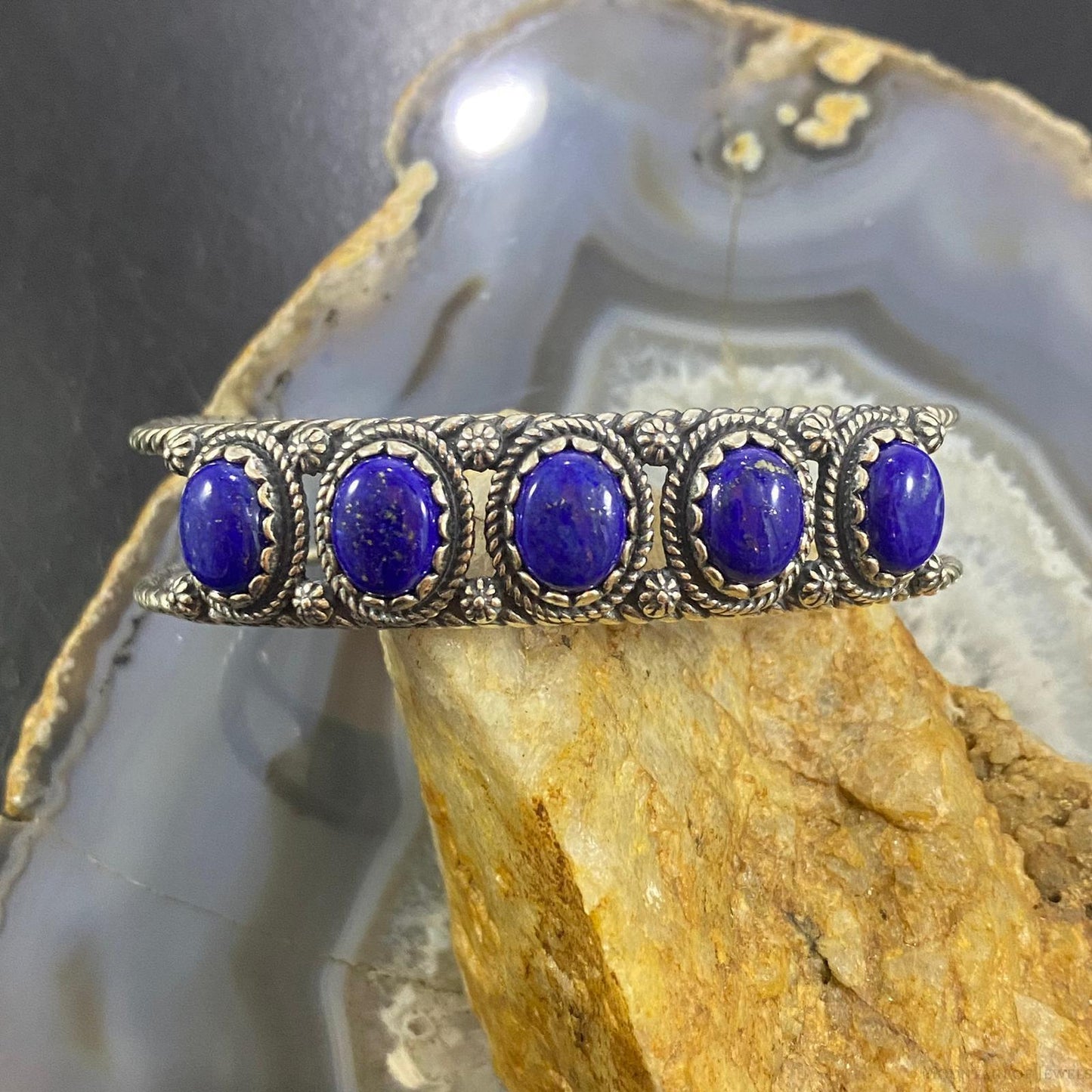 Carolyn Pollack Southwestern Style Sterling Silver Lapis Lazuli Row Bracelet For Women
