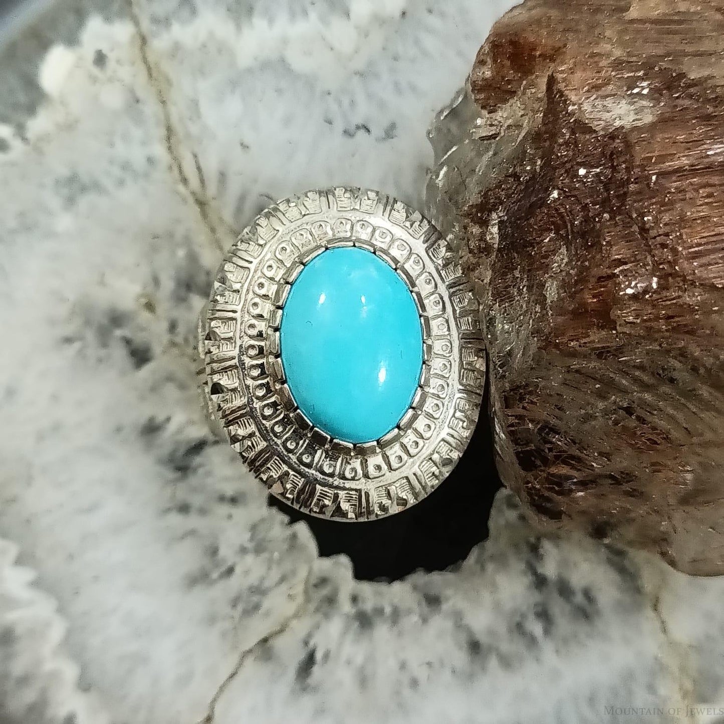 Carolyn Pollack Sterling Silver Oval Turquoise Decorated Ring Size 7.5 For Women