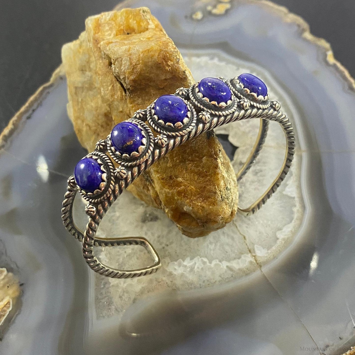 Carolyn Pollack Southwestern Style Sterling Silver Lapis Lazuli Row Bracelet For Women