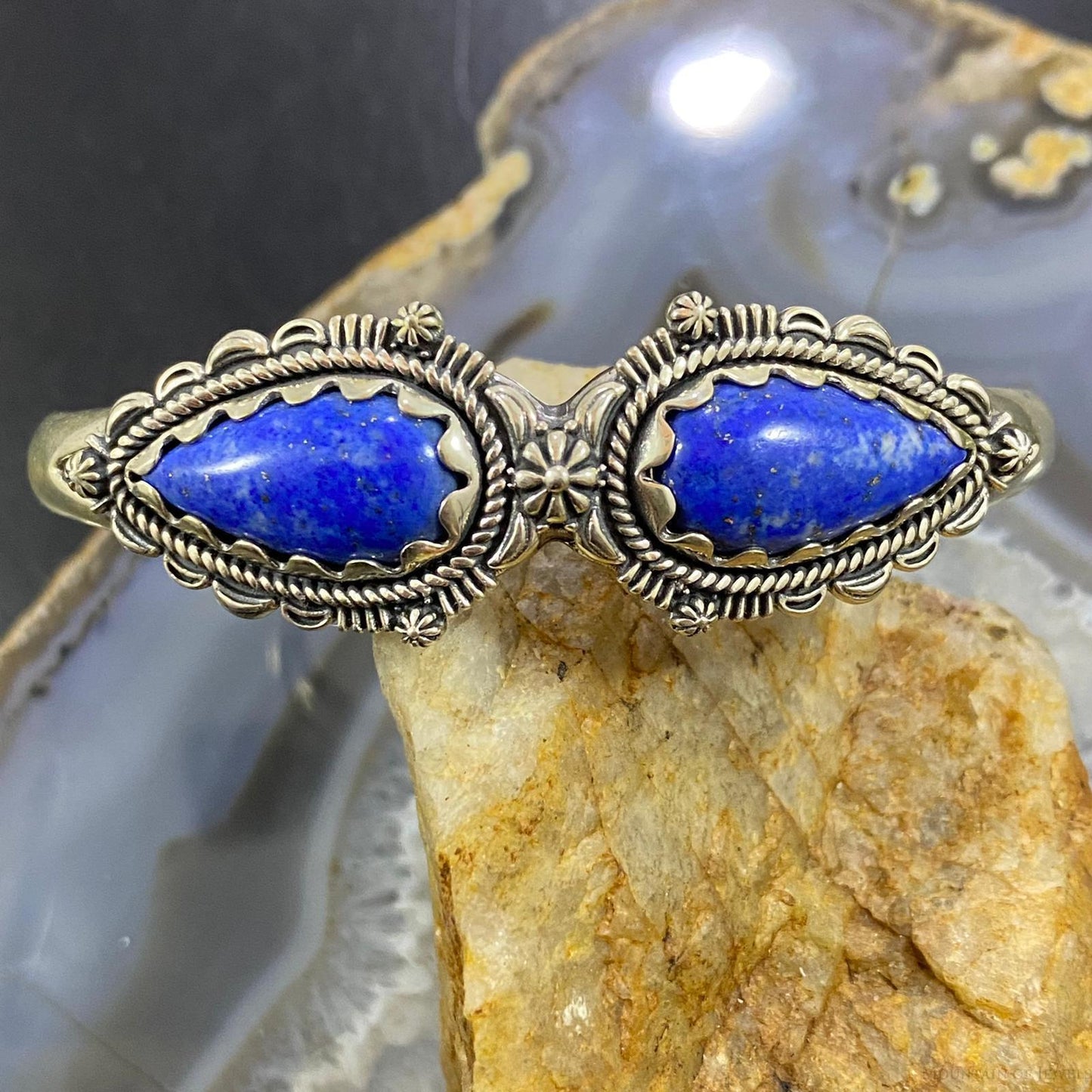 Carolyn Pollack Southwestern Style Sterling Silver 2 Teardrop Lapis Decorated Bracelet For Women