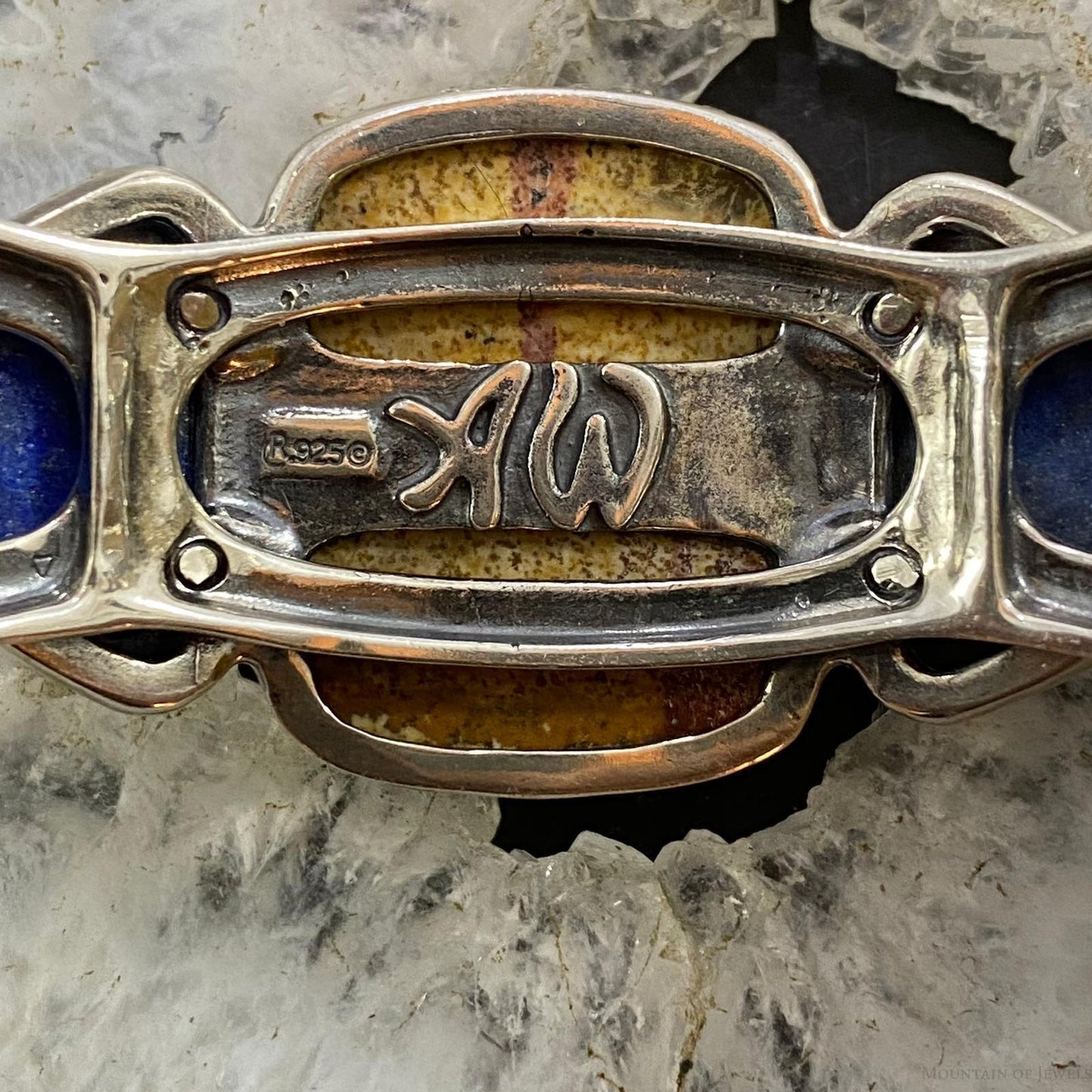 Carolyn Pollack Southwestern Style Sterling Silver Picture Jasper and Denim Lapis Bracelet For Women