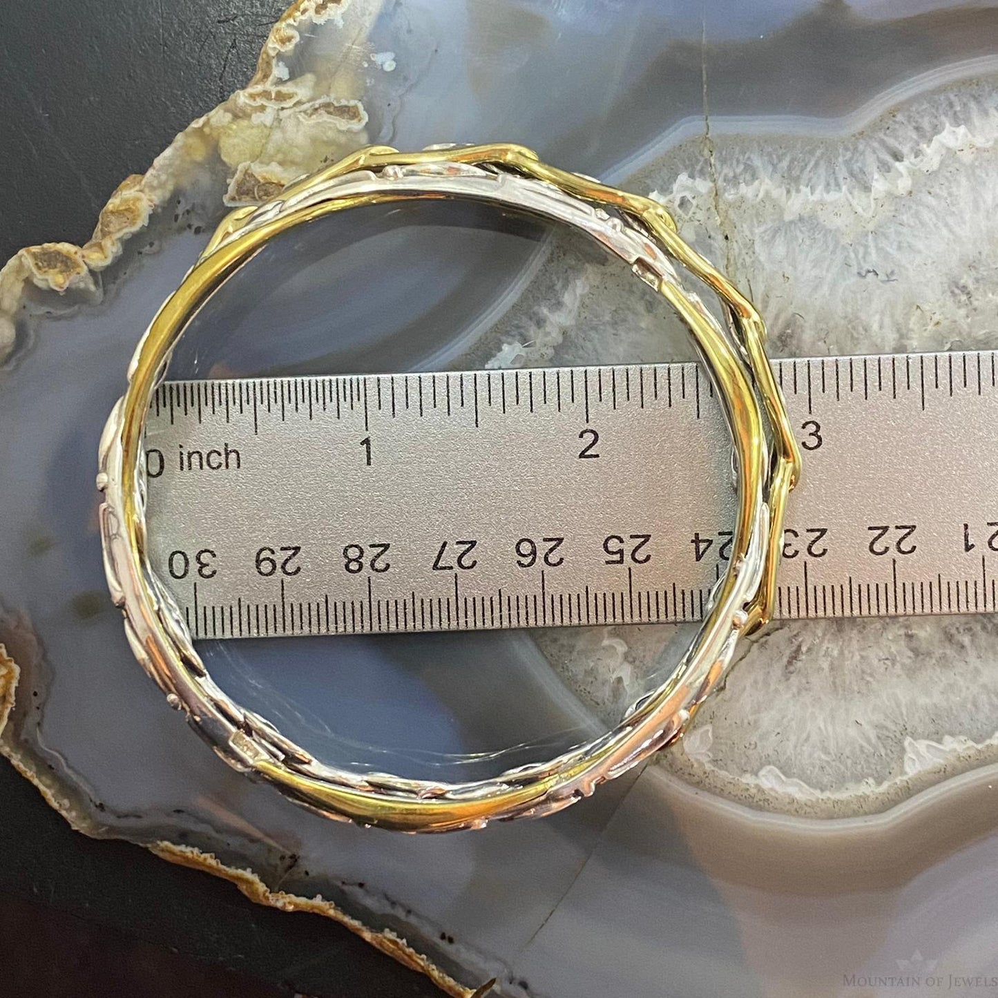 Carolyn Pollack Sterling Silver & Brass Decorated 3 Bangle Bracelet Set For Women