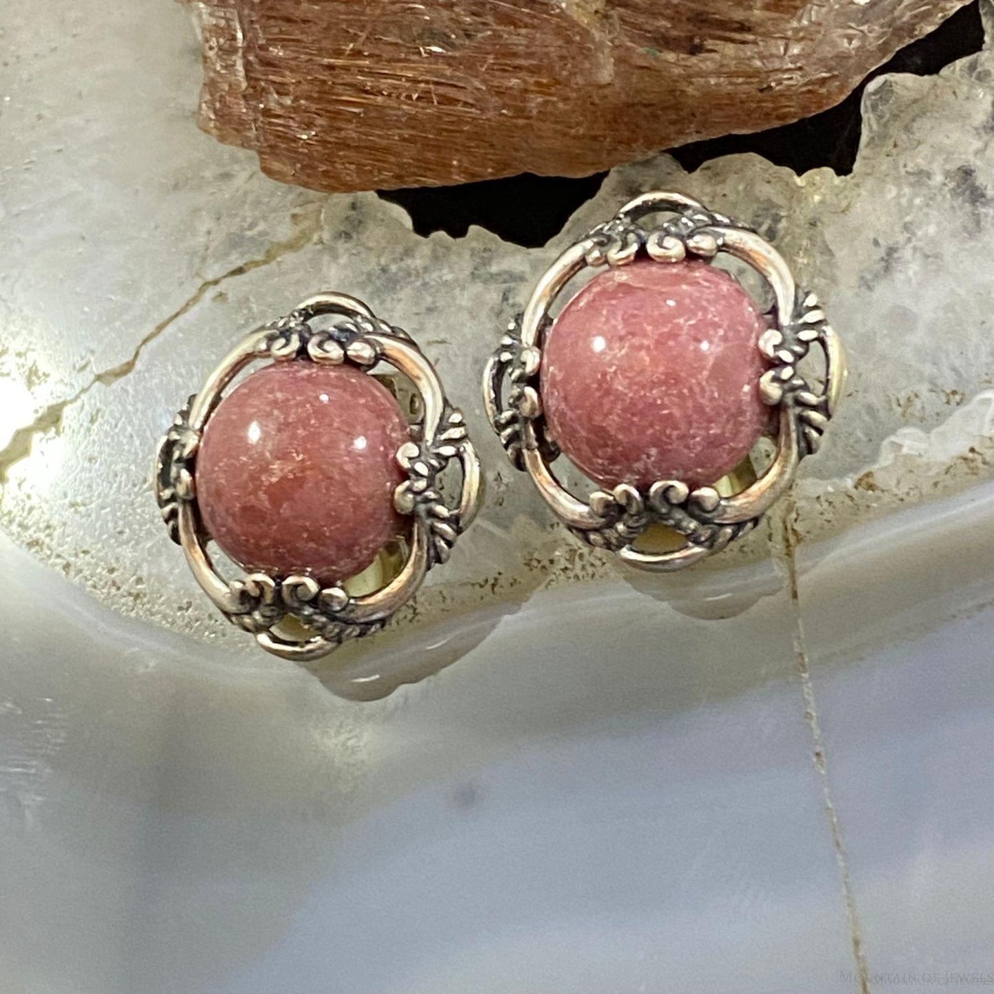 Carolyn Pollack Sterling Silver Round Rhodonite Decorated Clip-On Earrings For Women