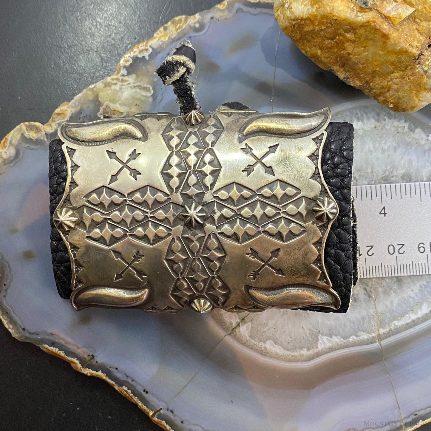 Vintage Native American Silver Stamped Ketoh Bow Guard Bracelet For Men