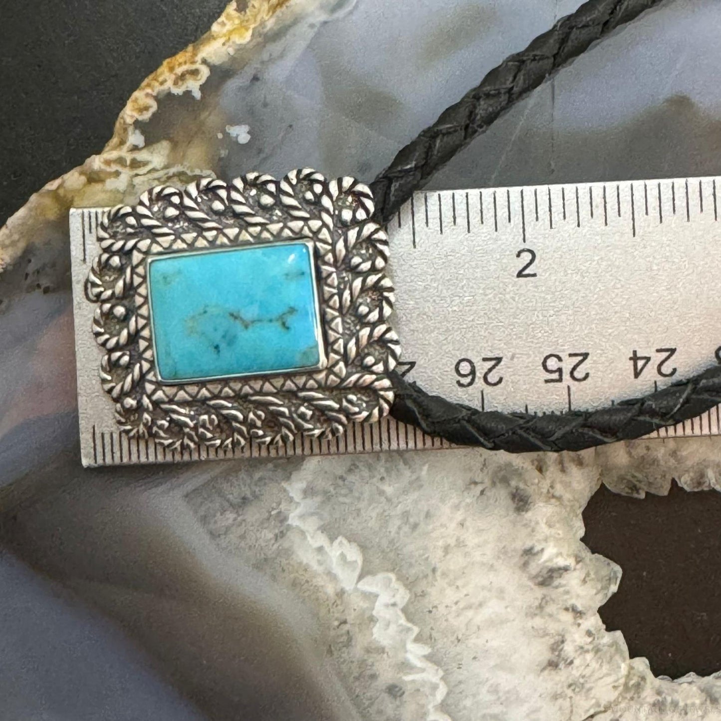 Carolyn Pollack Sterling Silver Turquoise Pendant with Black Braided Leather Necklace