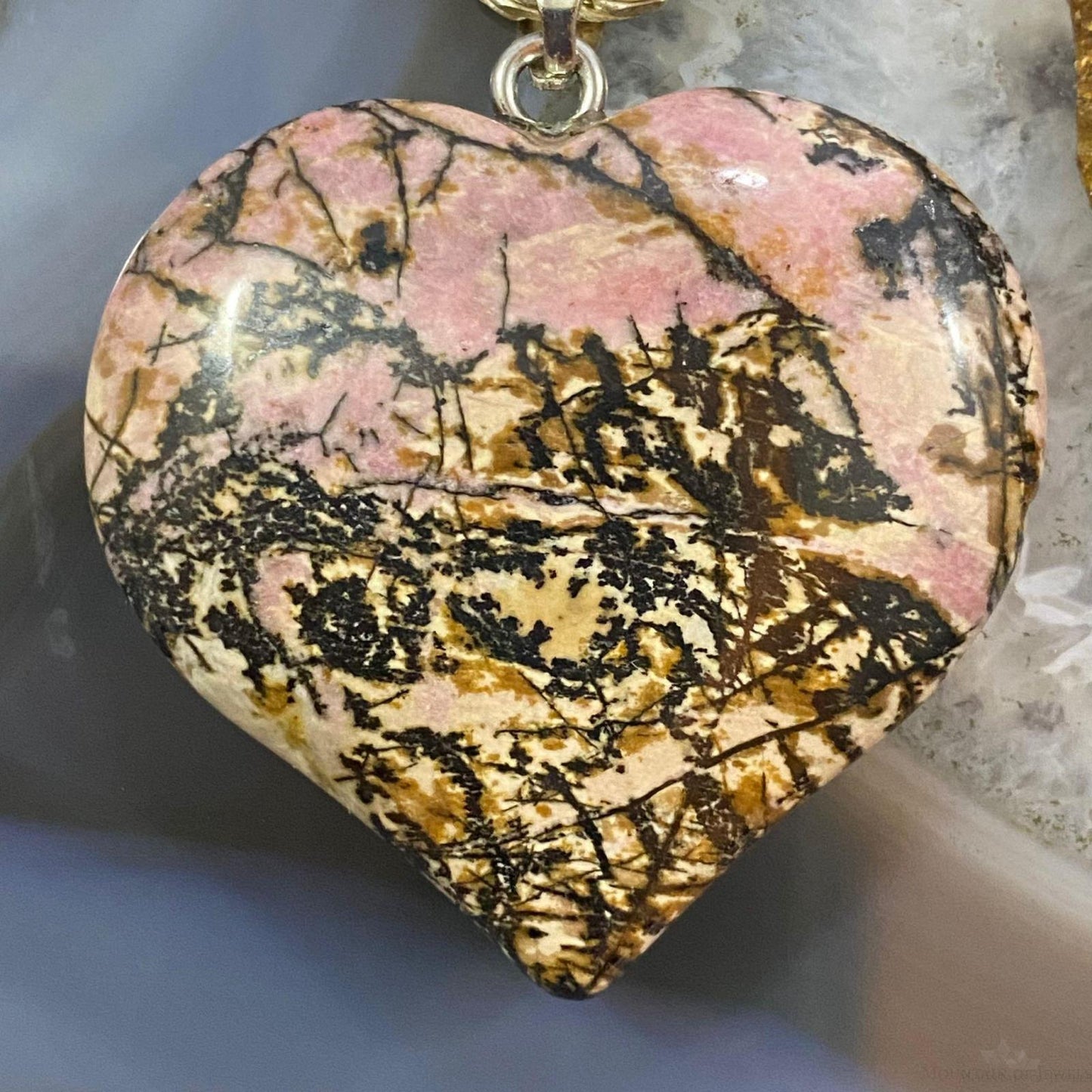 Heart Shape Slab Rhodonite Fashion Pendant For Women