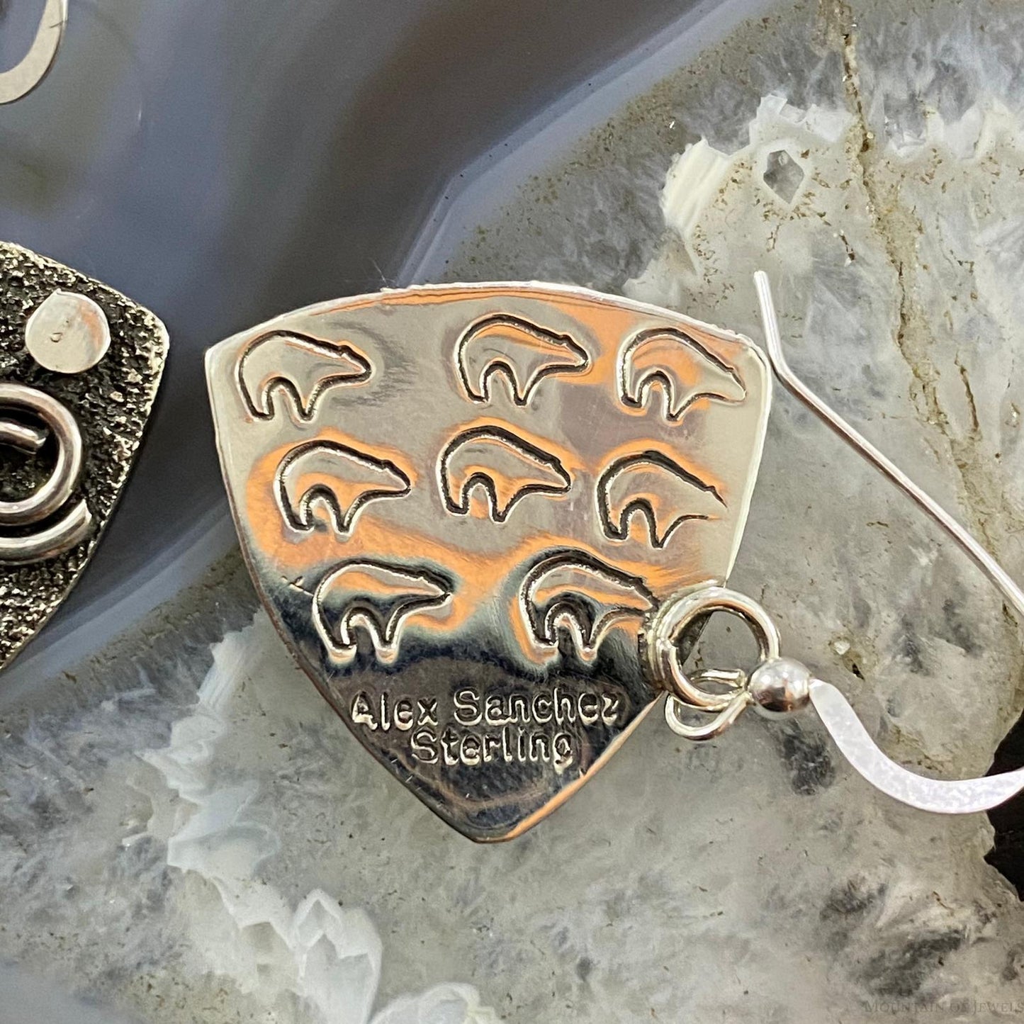 Alex Sanchez Native American Sterling Silver Guitar Picks Petroglyph Dangle Earrings For Women #5